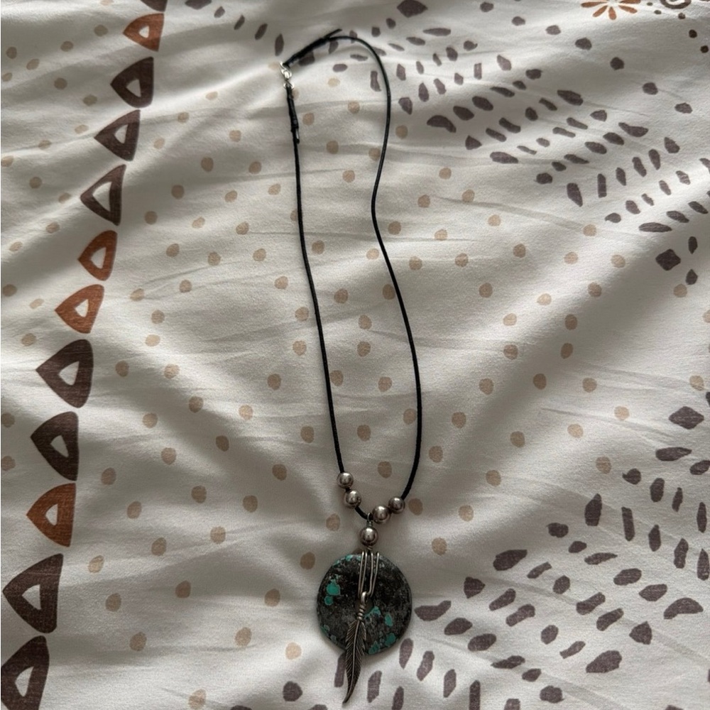Turquoise Accent Black Cord Pendant Necklace